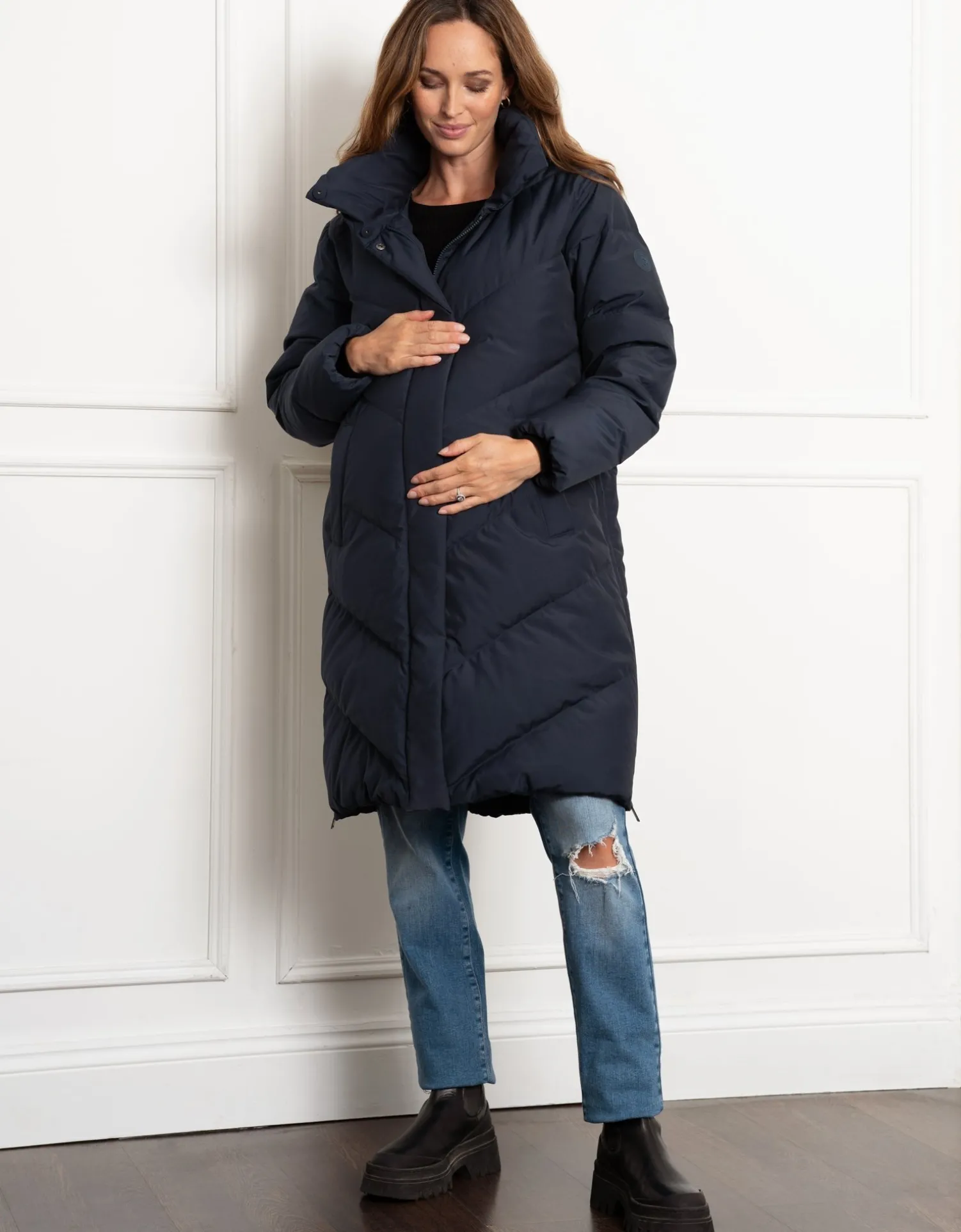 Sale Seraphine Adena | Chevron Puffer Maternity Coat