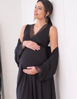 Store Seraphine Adley | Lace Trim Kimono-Style Dressing Maternity-To-Nursing Gown