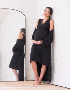 Store Seraphine Adley | Lace Trim Kimono-Style Dressing Maternity-To-Nursing Gown