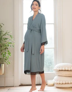 Store Seraphine Adley | Lace Trim Kimono-Style Dressing Maternity-To-Nursing Gown