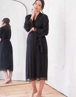Store Seraphine Adley | Lace Trim Kimono-Style Dressing Maternity-To-Nursing Gown