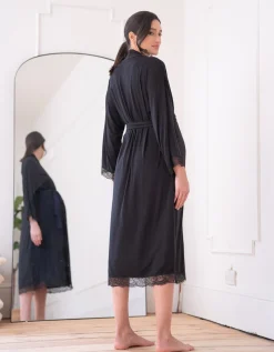 Store Seraphine Adley | Lace Trim Kimono-Style Dressing Maternity-To-Nursing Gown