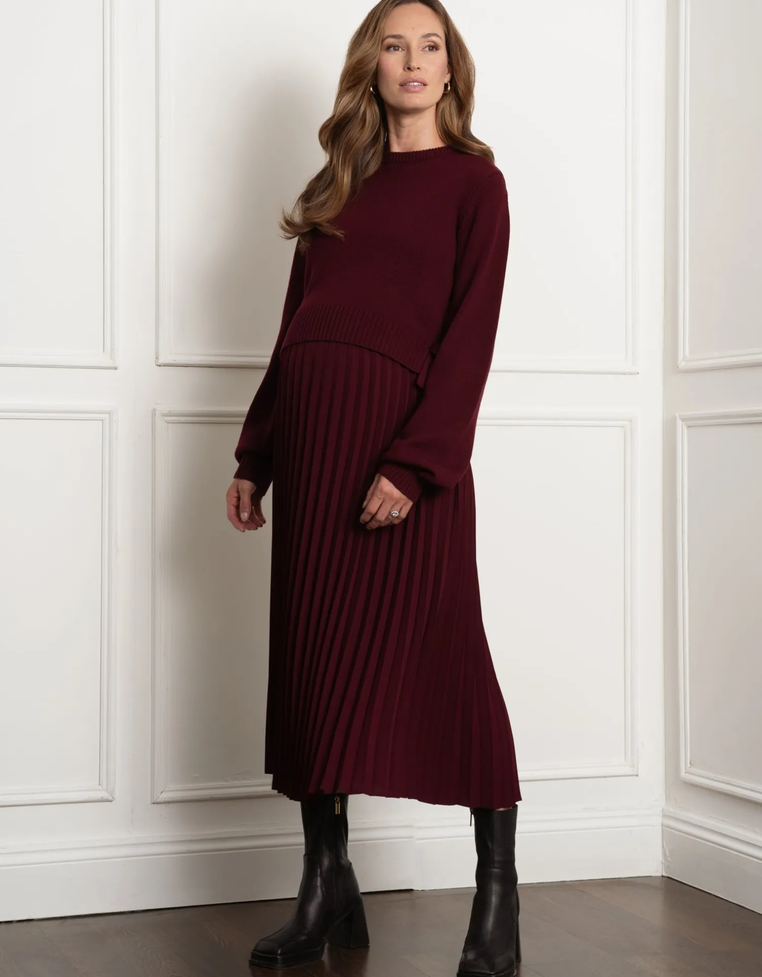 Discount Seraphine Alayan | Knit Maternity & Nursing Jumper with Sunray-Pleat Skirt
