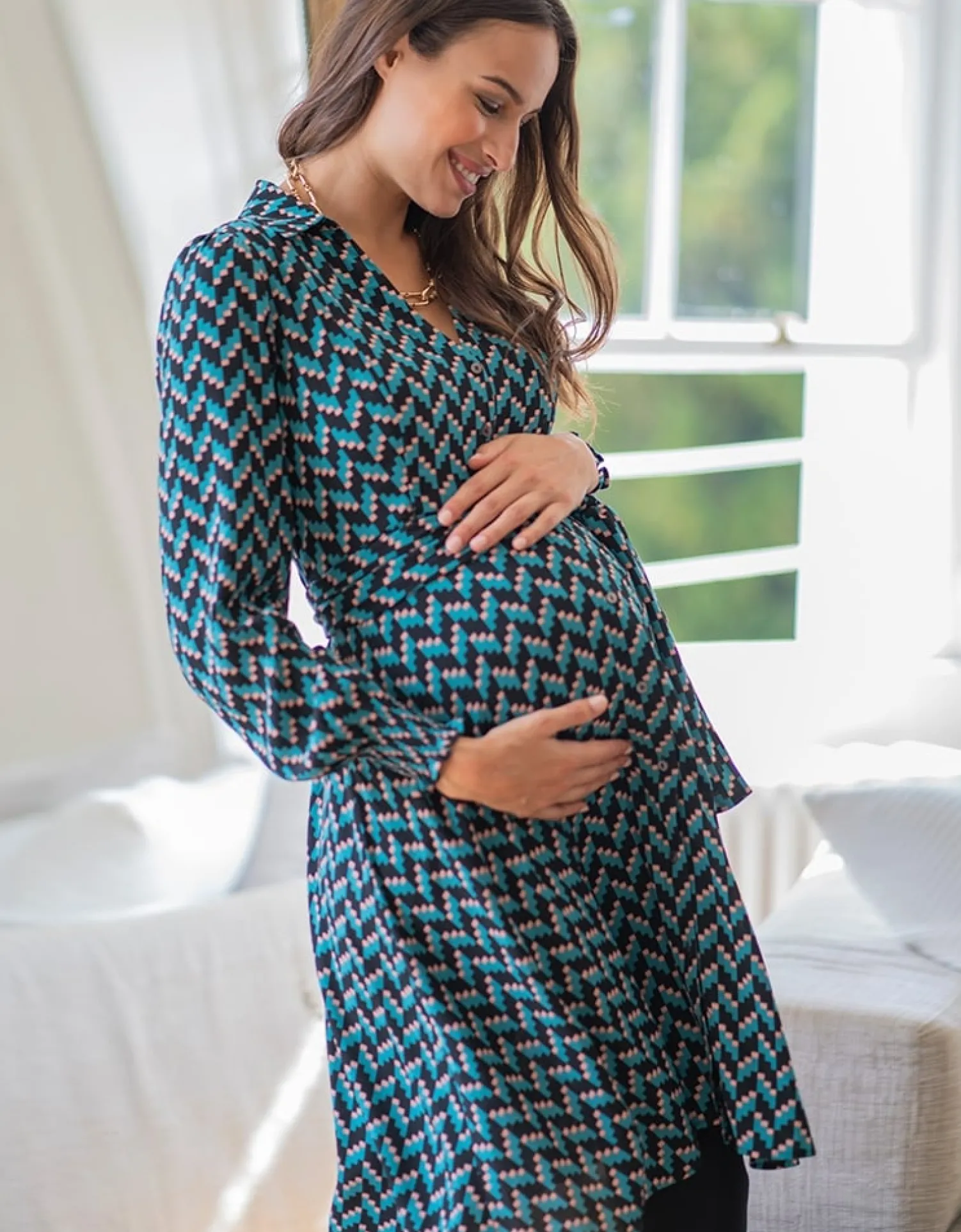 Discount Seraphine Alessandra | Teal Maternity & Nursing Shirt Dress