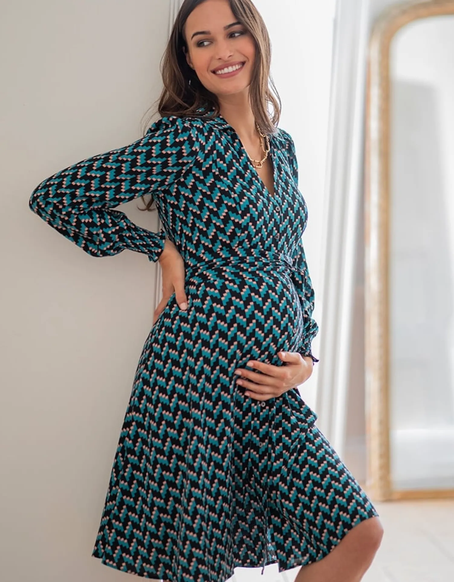 Discount Seraphine Alessandra | Teal Maternity & Nursing Shirt Dress