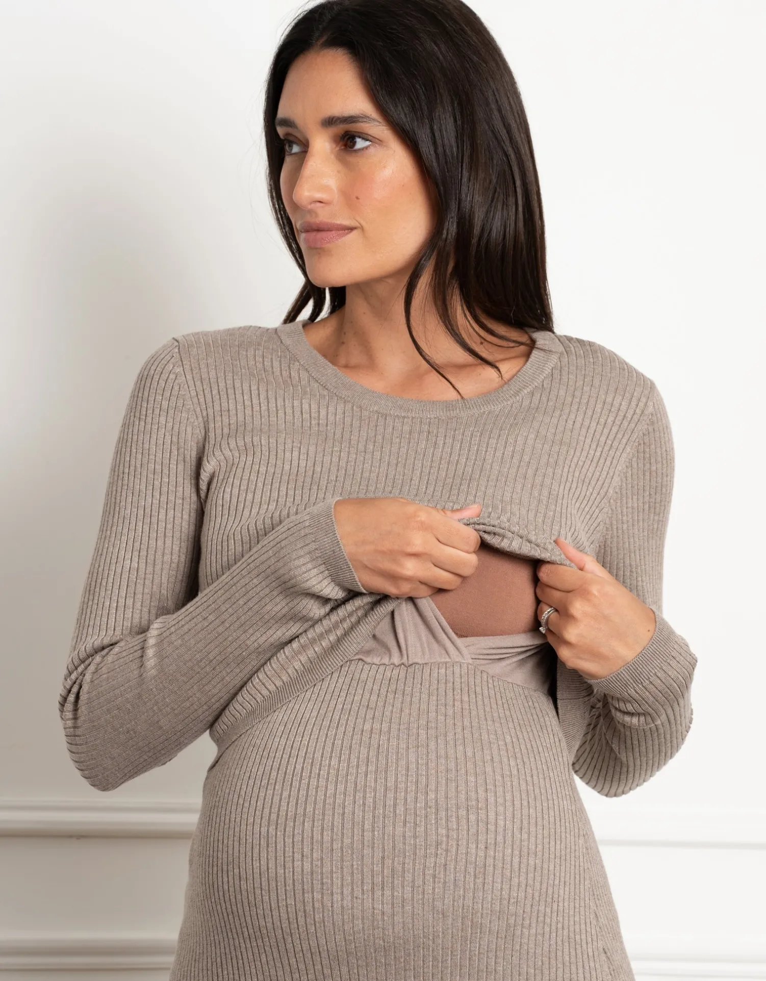 Hot Seraphine Amaya | Layered Knitted Maternity & Nursing Dress