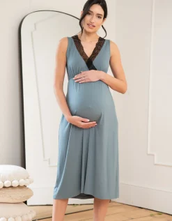 Best Sale Seraphine Arian | Lace Trim Midi-Length Crossover Maternity to Nursing Nightie