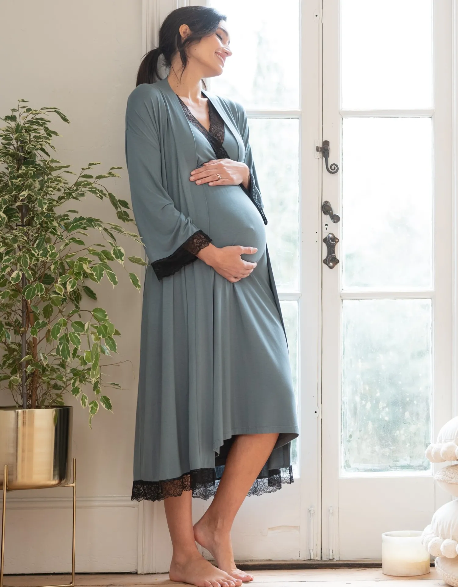 Best Sale Seraphine Arian | Lace Trim Midi-Length Crossover Maternity to Nursing Nightie