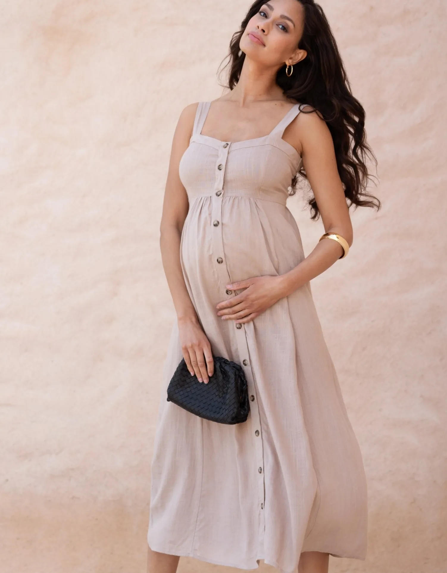 Online Seraphine Ascari | Linen-Blend Button-Front Midi Maternity and Nursing Dress
