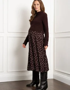 Clearance Seraphine Ayra | Knit Maternity & Nursing Topper with Spot Print Skirt