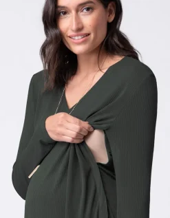 Cheap Seraphine Babbi | Khaki Ribbed Maternity & Nursing Top