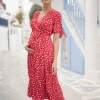 Clearance Seraphine Bessie | Red Midi Wrap Maternity Dress