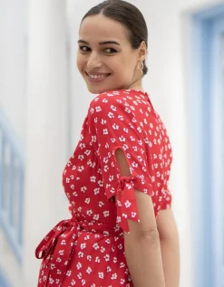 Clearance Seraphine Bessie | Red Midi Wrap Maternity Dress