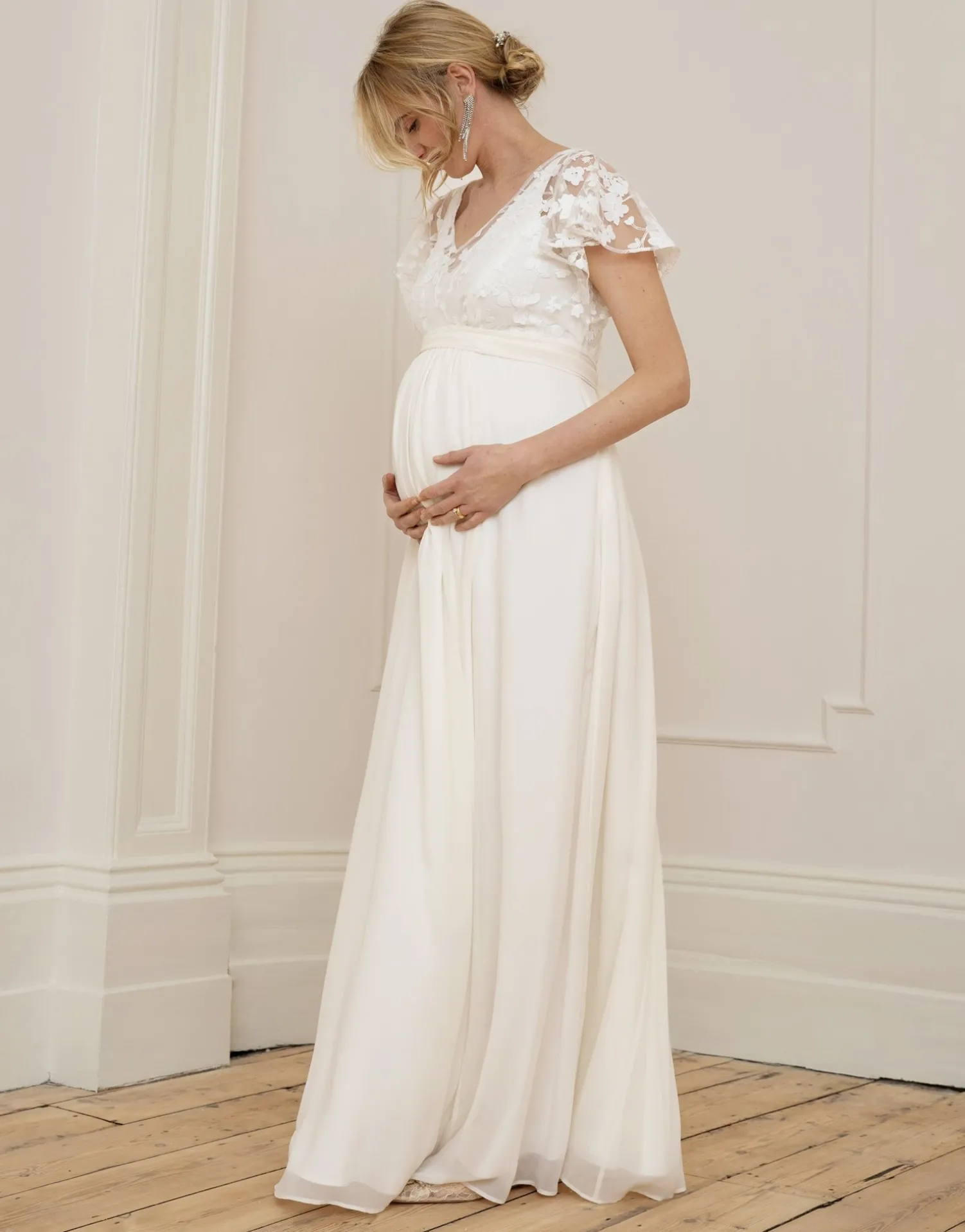 New Seraphine Bianca | Ivory Lace & Silk Chiffon Maxi Maternity & Nursing Bridal Gown