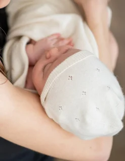 Outlet Seraphine Bobbina | Mini Cotton & Cashmere Ivory White Knitted Baby Hat