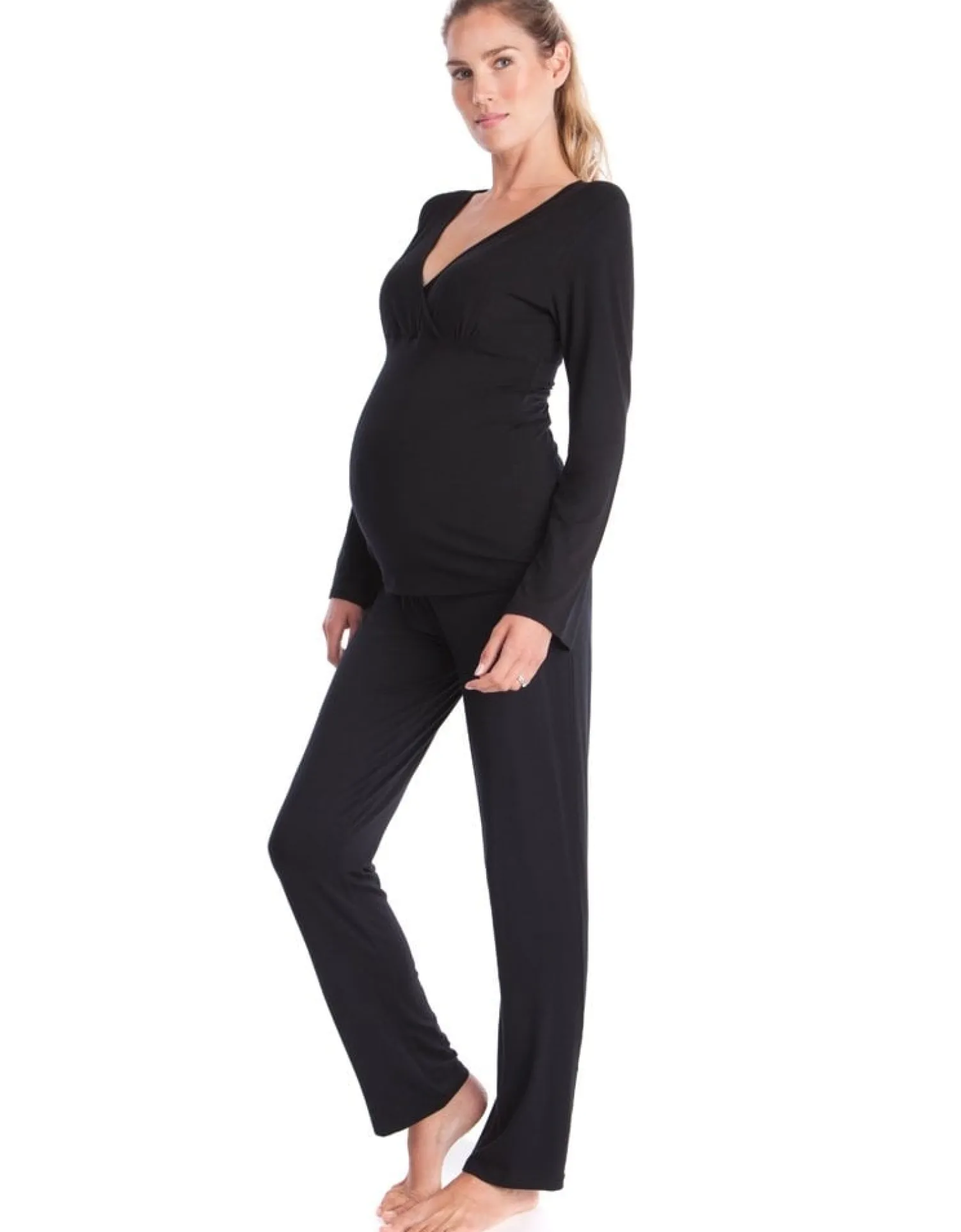 Fashion Seraphine Camille | Black Bamboo Lounge Maternity Pajamas