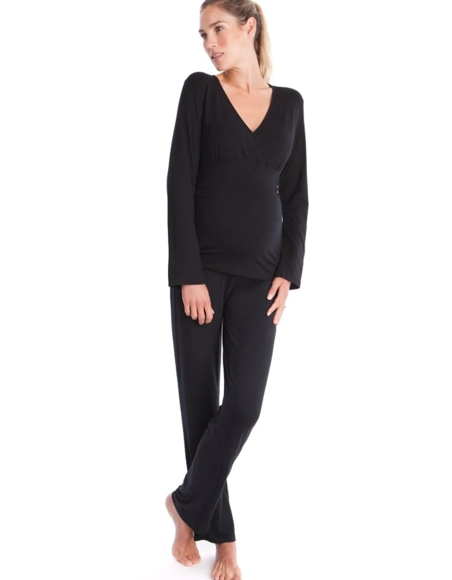 Fashion Seraphine Camille | Black Bamboo Lounge Maternity Pajamas