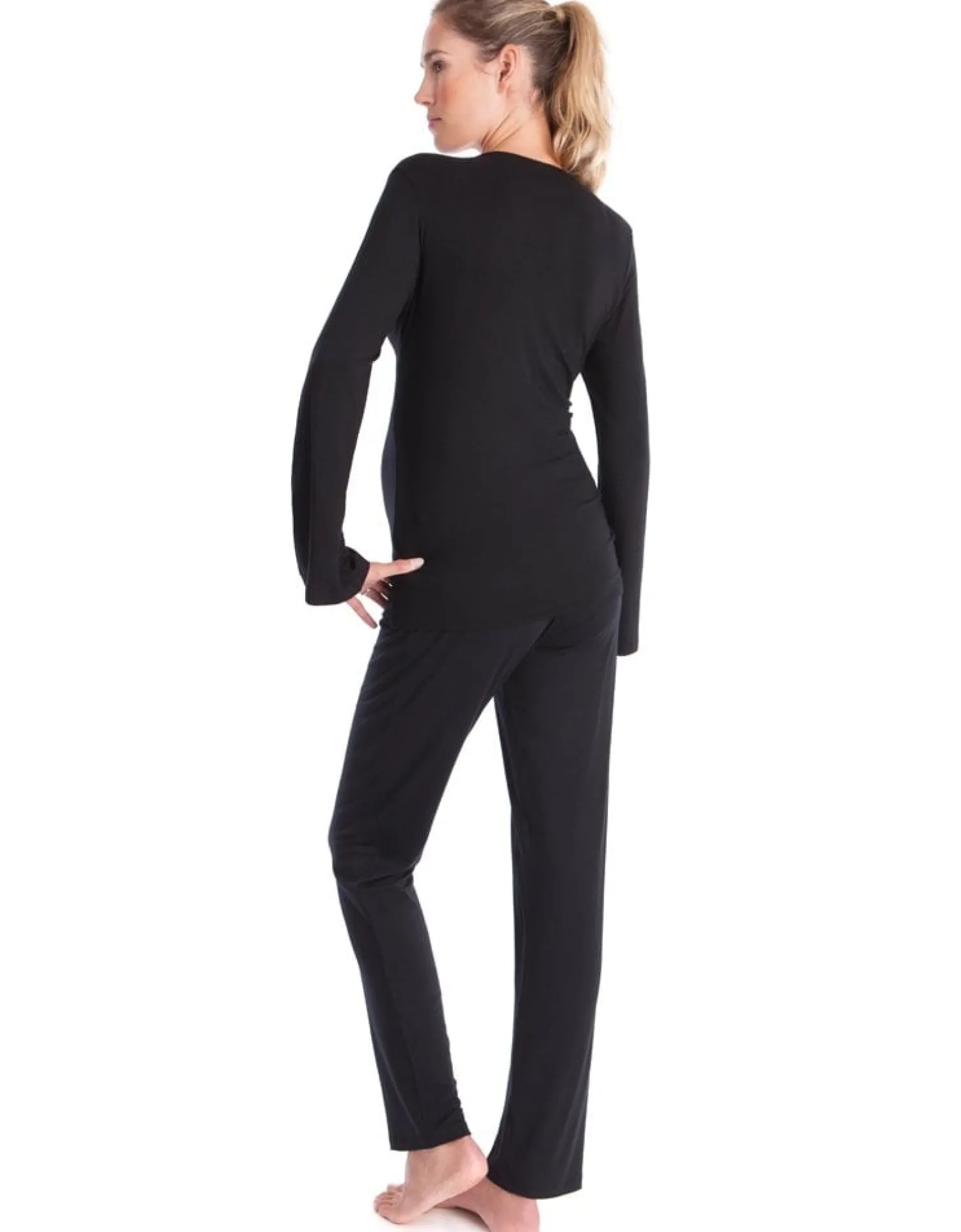 Fashion Seraphine Camille | Black Bamboo Lounge Maternity Pajamas