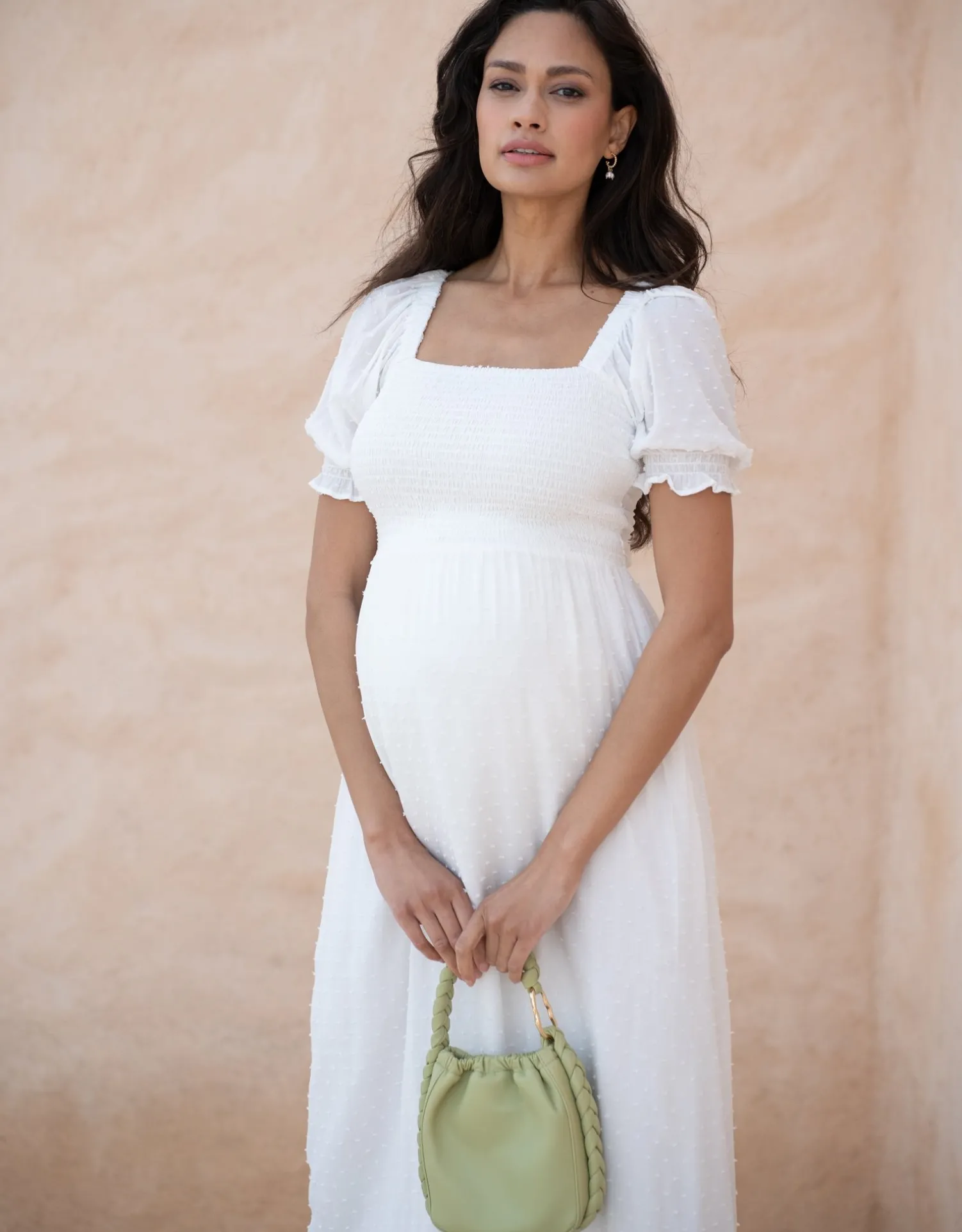 Hot Seraphine Carolina | White Shirred Maternity Maxi Dress