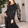 Best Sale Seraphine Celestina | Black Pleated Maternity Midi Skirt
