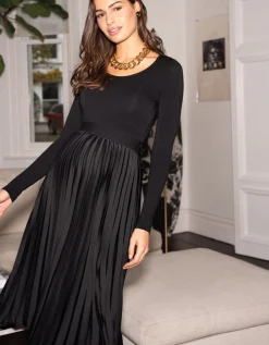Best Sale Seraphine Celestina | Black Pleated Maternity Midi Skirt