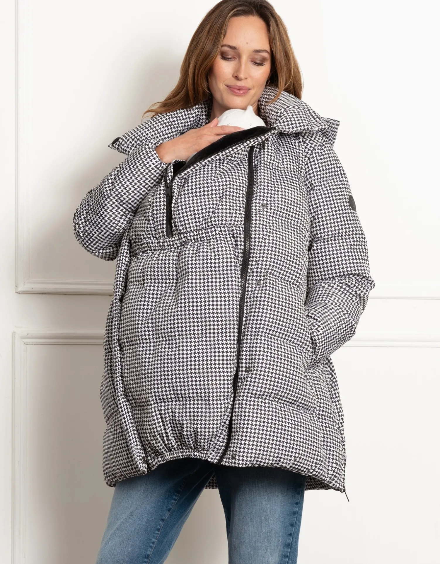 Online Seraphine Cozette | Houndstooth Belted Puffer Maternity Coat