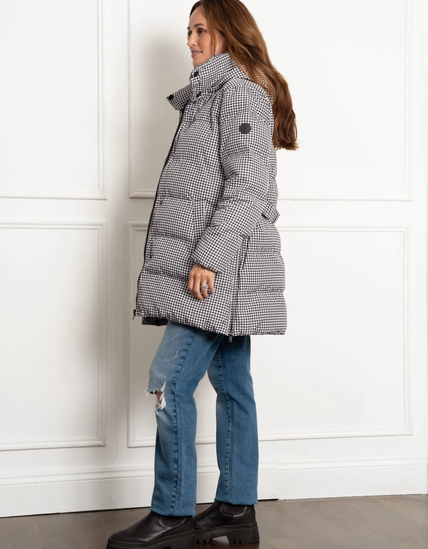 Online Seraphine Cozette | Houndstooth Belted Puffer Maternity Coat