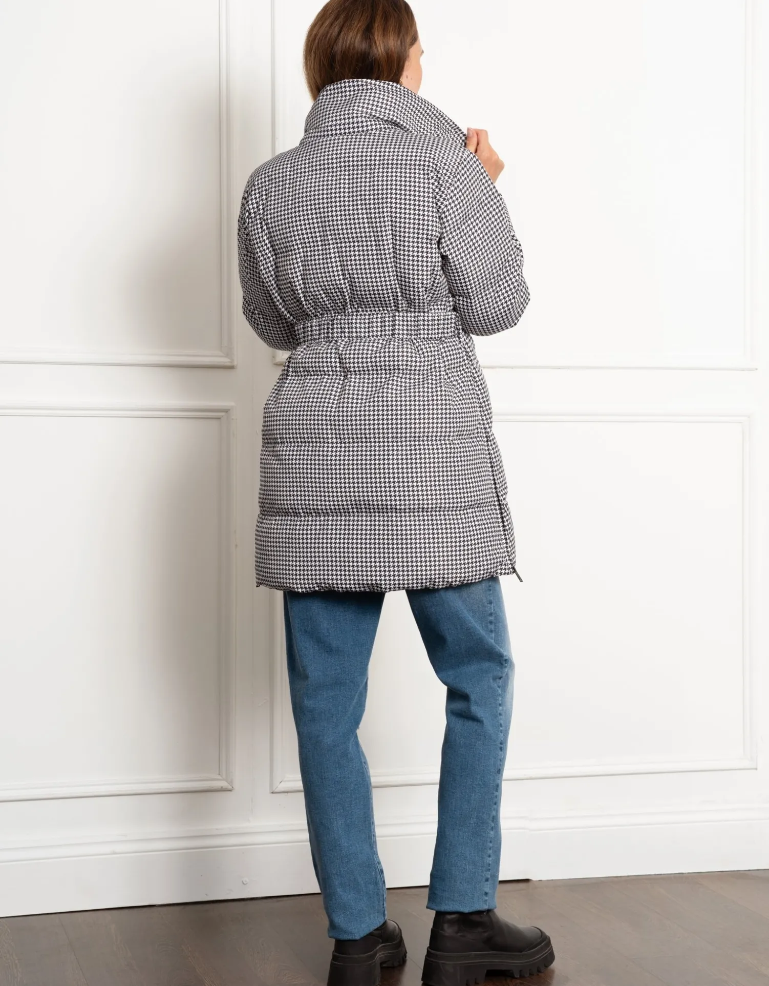 Online Seraphine Cozette | Houndstooth Belted Puffer Maternity Coat