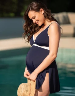 Best Seraphine Crete | Nautical Maternity Swimsuit with Skirt