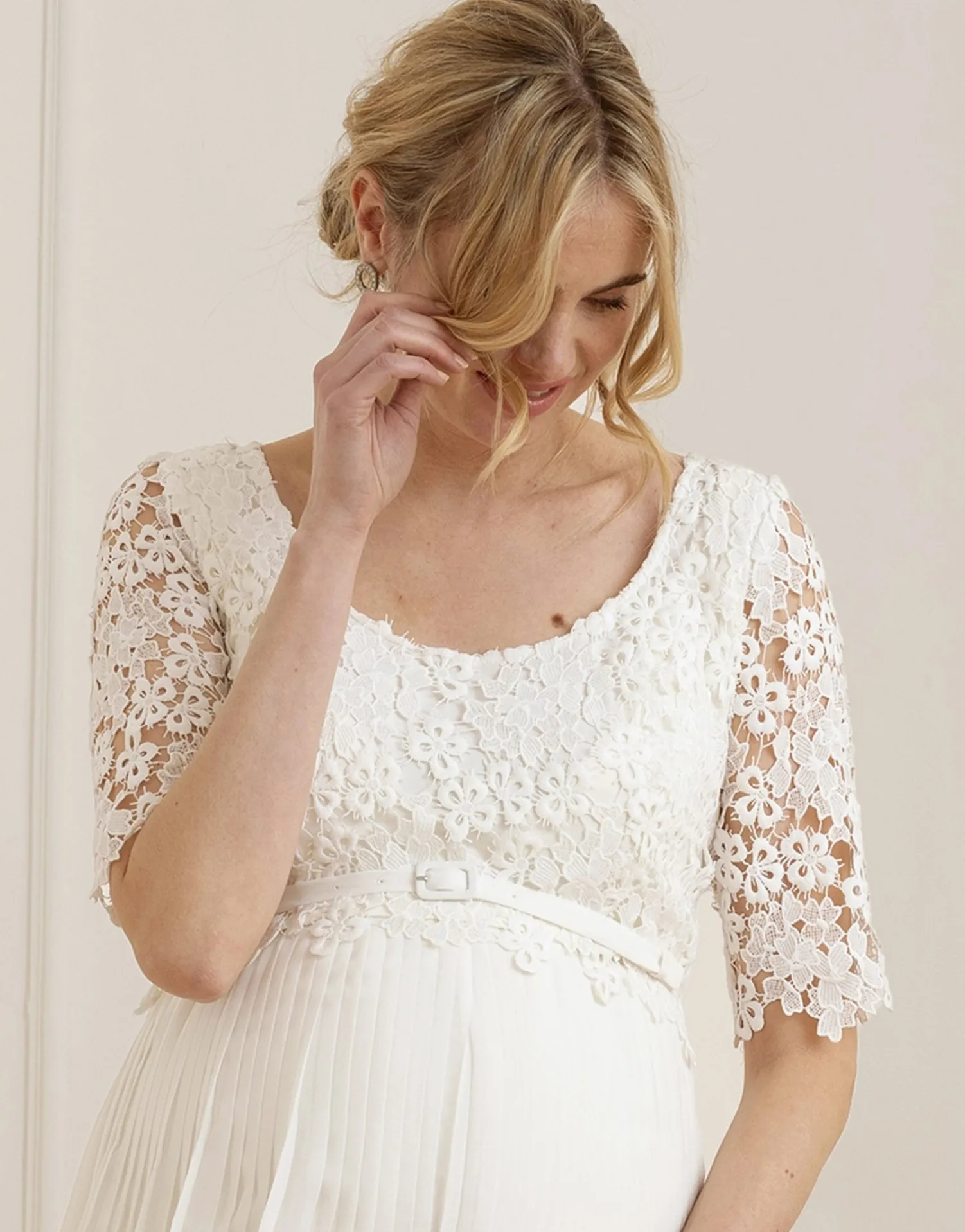 Online Seraphine Dani | Ivory Lace Top Pleated Maternity & Nursing Dress