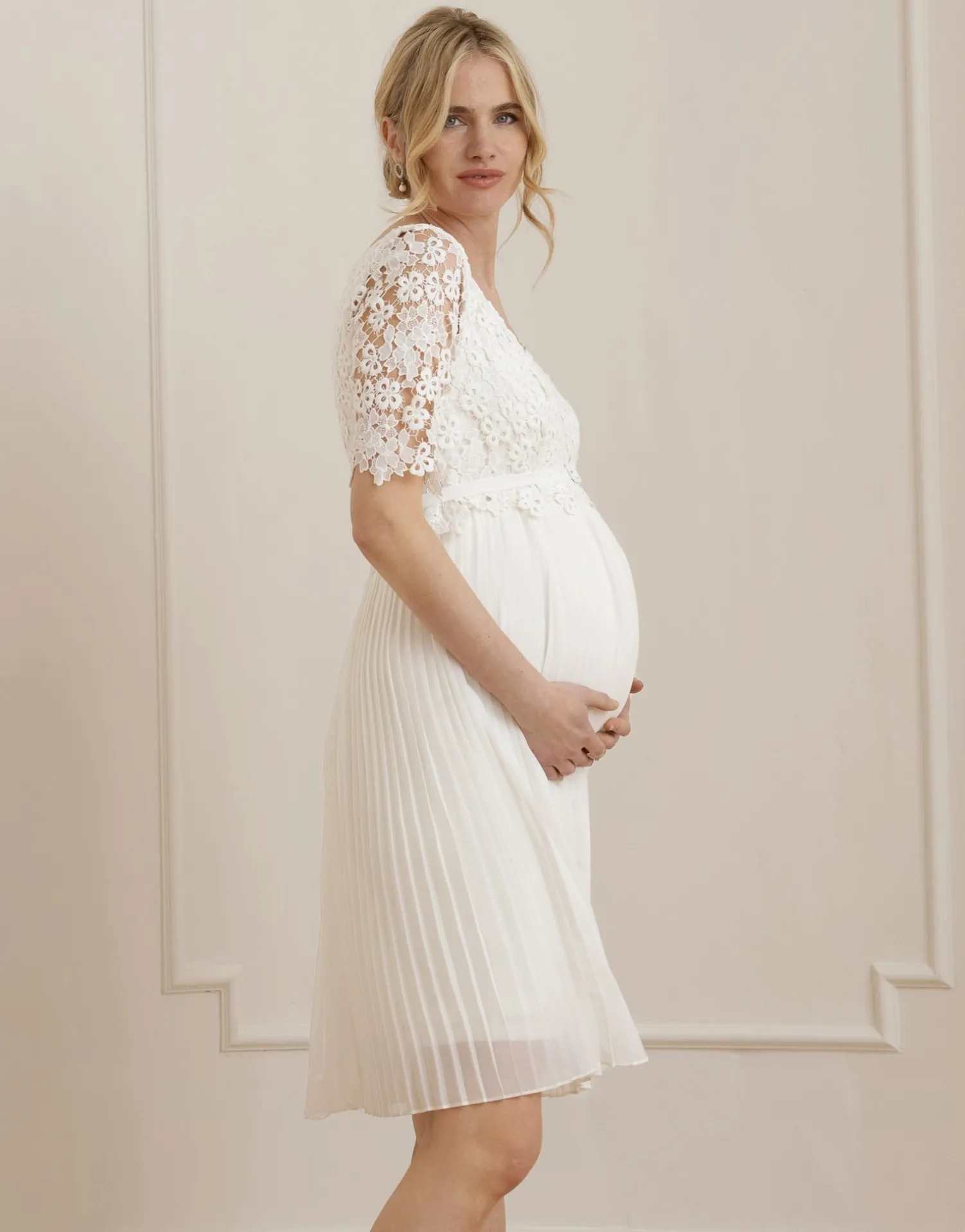 Online Seraphine Dani | Ivory Lace Top Pleated Maternity & Nursing Dress
