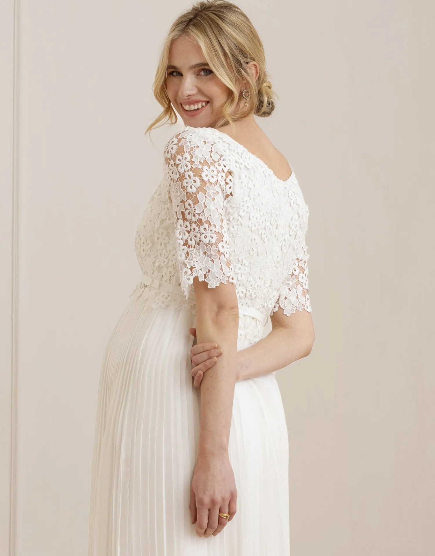 Online Seraphine Dani | Ivory Lace Top Pleated Maternity & Nursing Dress