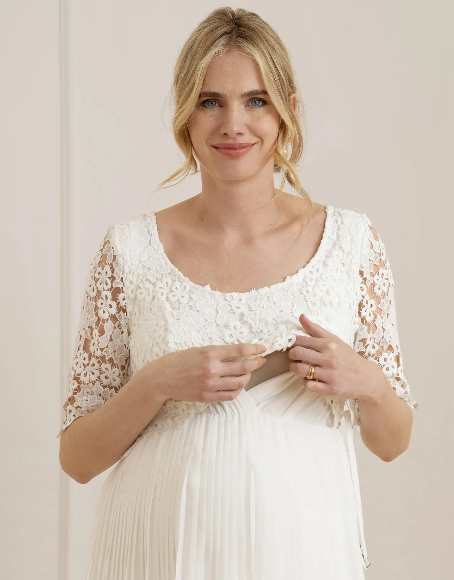 Online Seraphine Dani | Ivory Lace Top Pleated Maternity & Nursing Dress