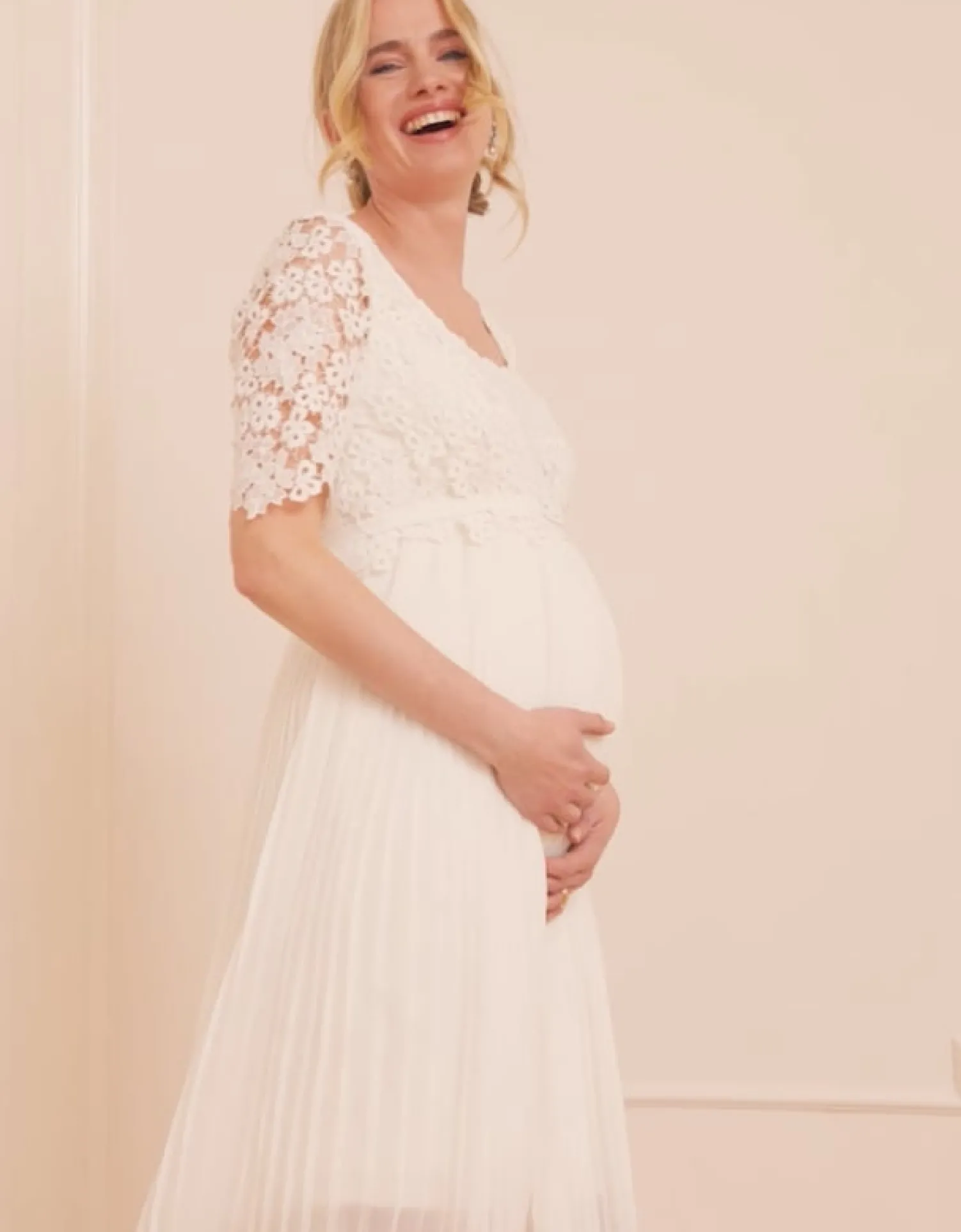 Online Seraphine Dani | Ivory Lace Top Pleated Maternity & Nursing Dress