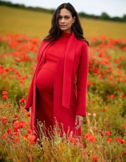 Sale Seraphine Dell | Double-Breasted Wool Maternity Coat with Tie