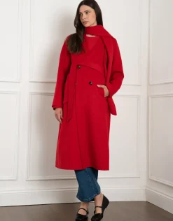 Sale Seraphine Dell | Double-Breasted Wool Maternity Coat with Tie
