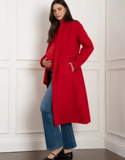 Sale Seraphine Dell | Double-Breasted Wool Maternity Coat with Tie