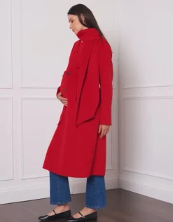 Sale Seraphine Dell | Double-Breasted Wool Maternity Coat with Tie