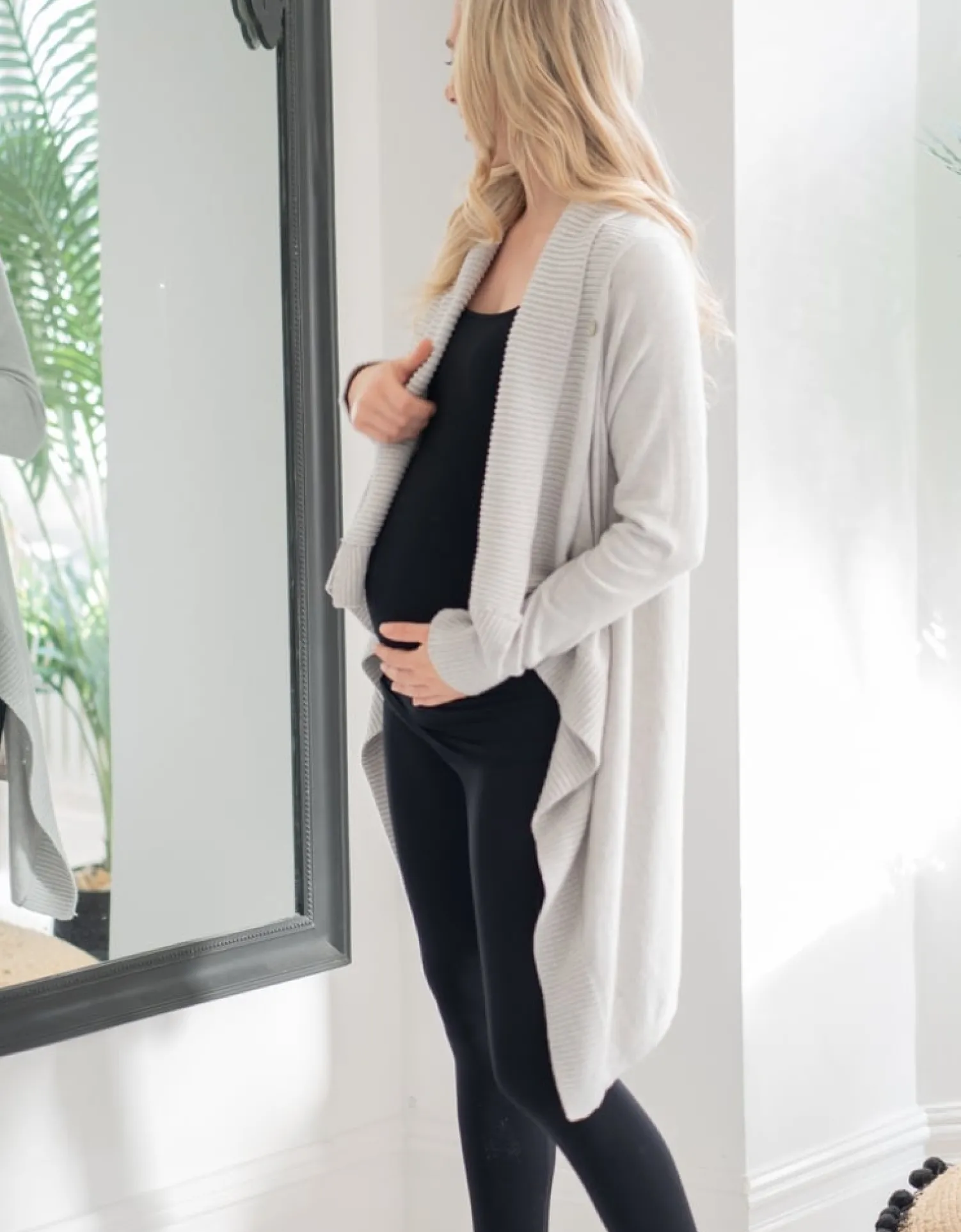 New Seraphine Denise | Grey Cotton & Cashmere Waterfall Maternity Cardigan