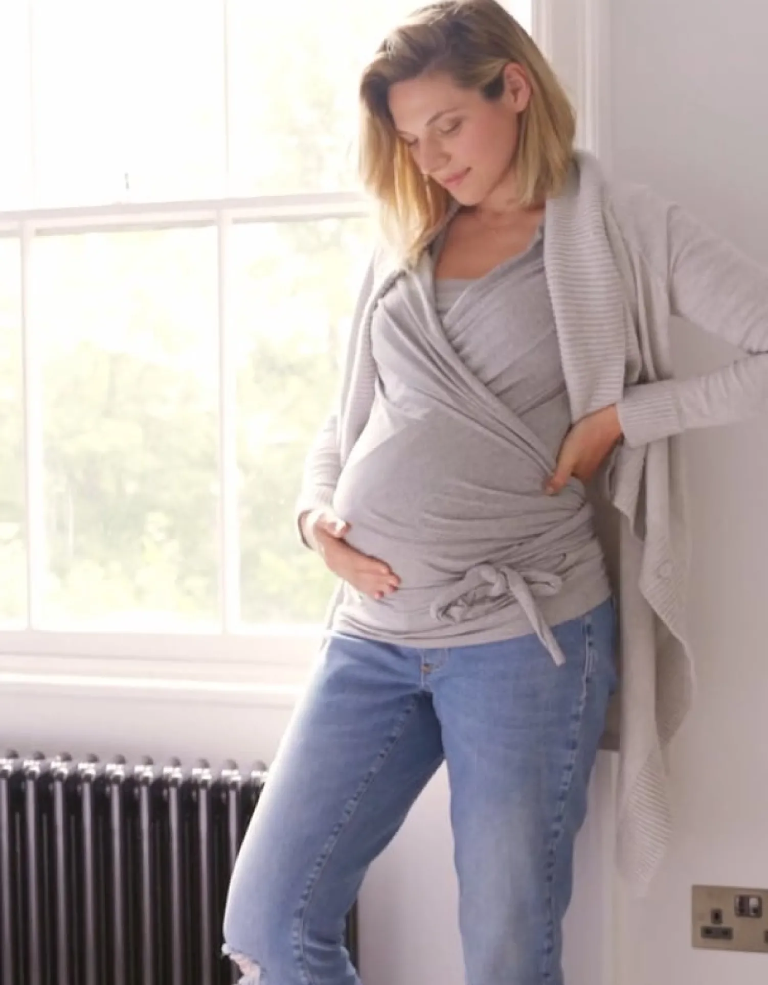 New Seraphine Denise | Grey Cotton & Cashmere Waterfall Maternity Cardigan