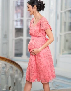 Hot Seraphine Diane | Coral Pink Floral Lace Maternity to Nursing Occasion Dress