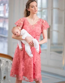 Hot Seraphine Diane | Coral Pink Floral Lace Maternity to Nursing Occasion Dress
