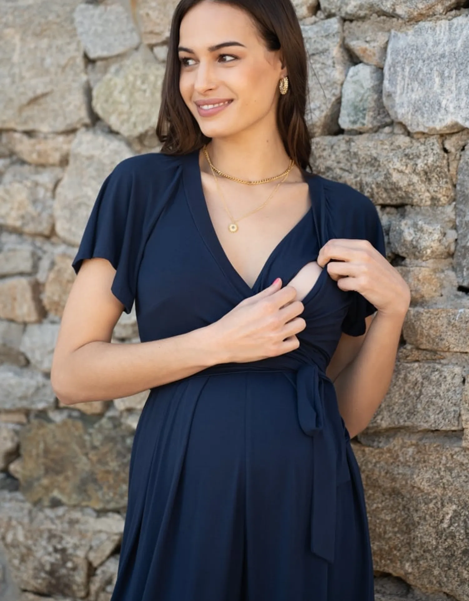 Best Sale Seraphine Dion | Navy Blue Maternity & Nursing Jumpsuit