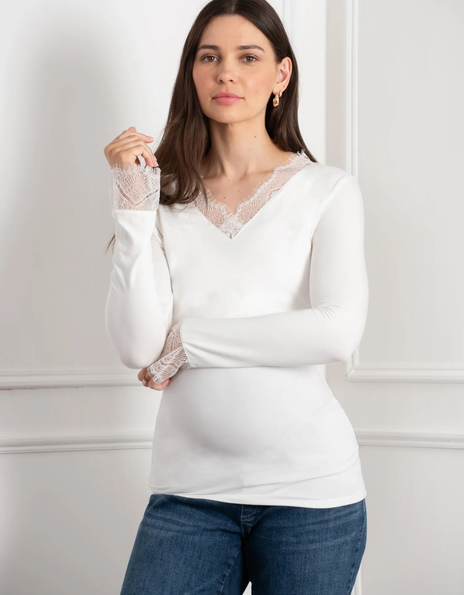 Cheap Seraphine Dottie | Lace Trim Jersey Layering Maternity & Nursing Top