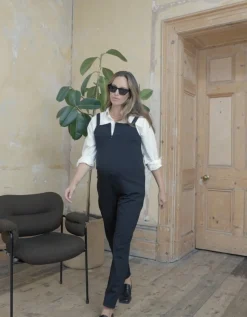 Clearance Seraphine Dune | Black Maternity & Nursing Overalls
