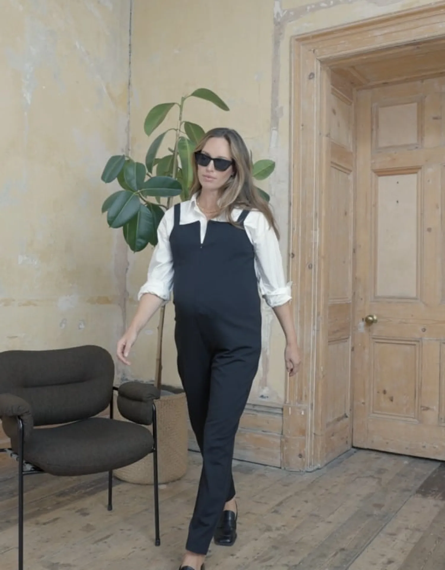 Clearance Seraphine Dune | Black Maternity & Nursing Overalls