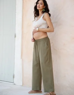 New Seraphine Elan | Wide-Leg Linen-Blend Under Bump Maternity Pants