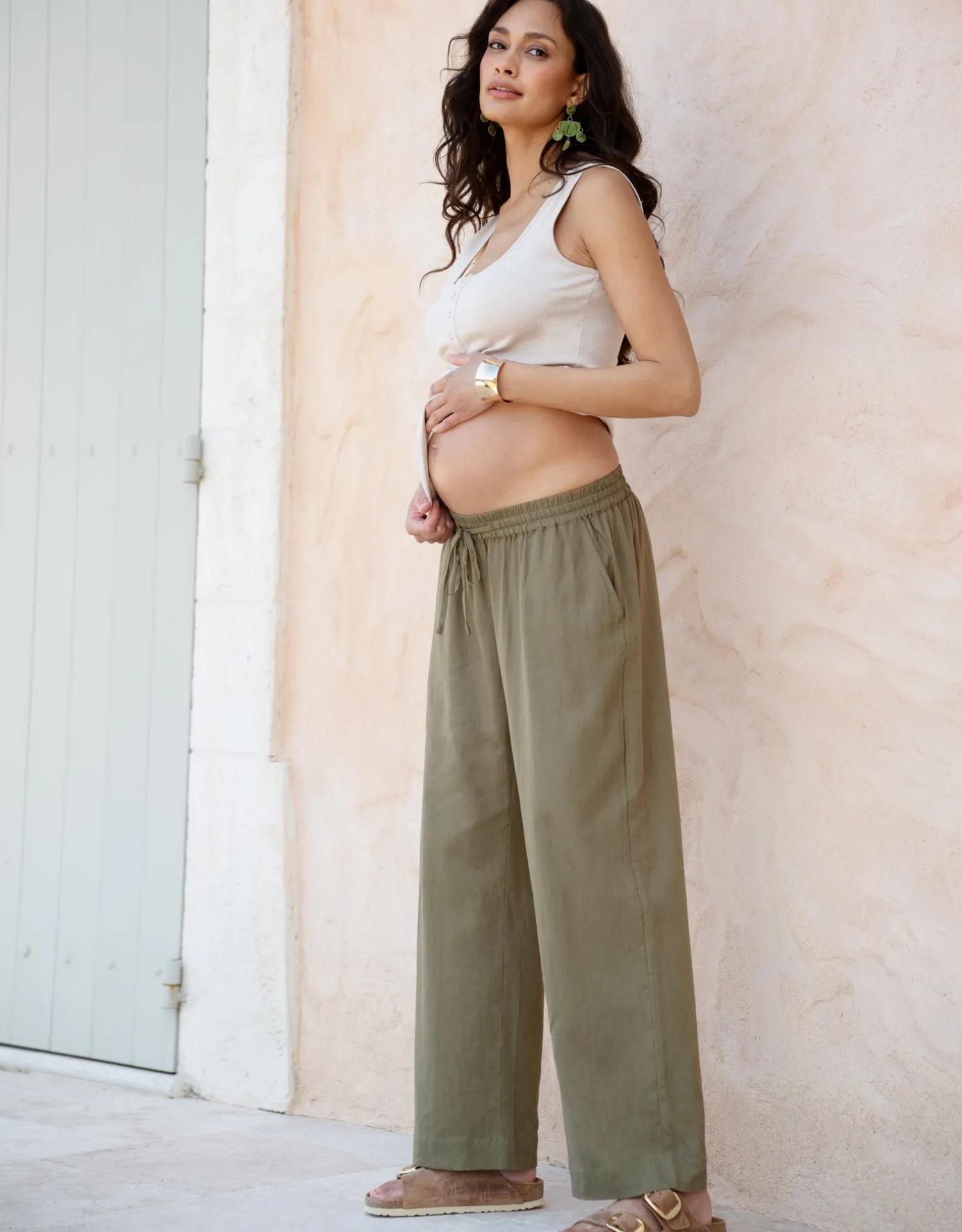 New Seraphine Elan | Wide-Leg Linen-Blend Under Bump Maternity Pants