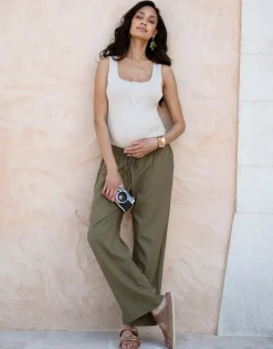 New Seraphine Elan | Wide-Leg Linen-Blend Under Bump Maternity Pants