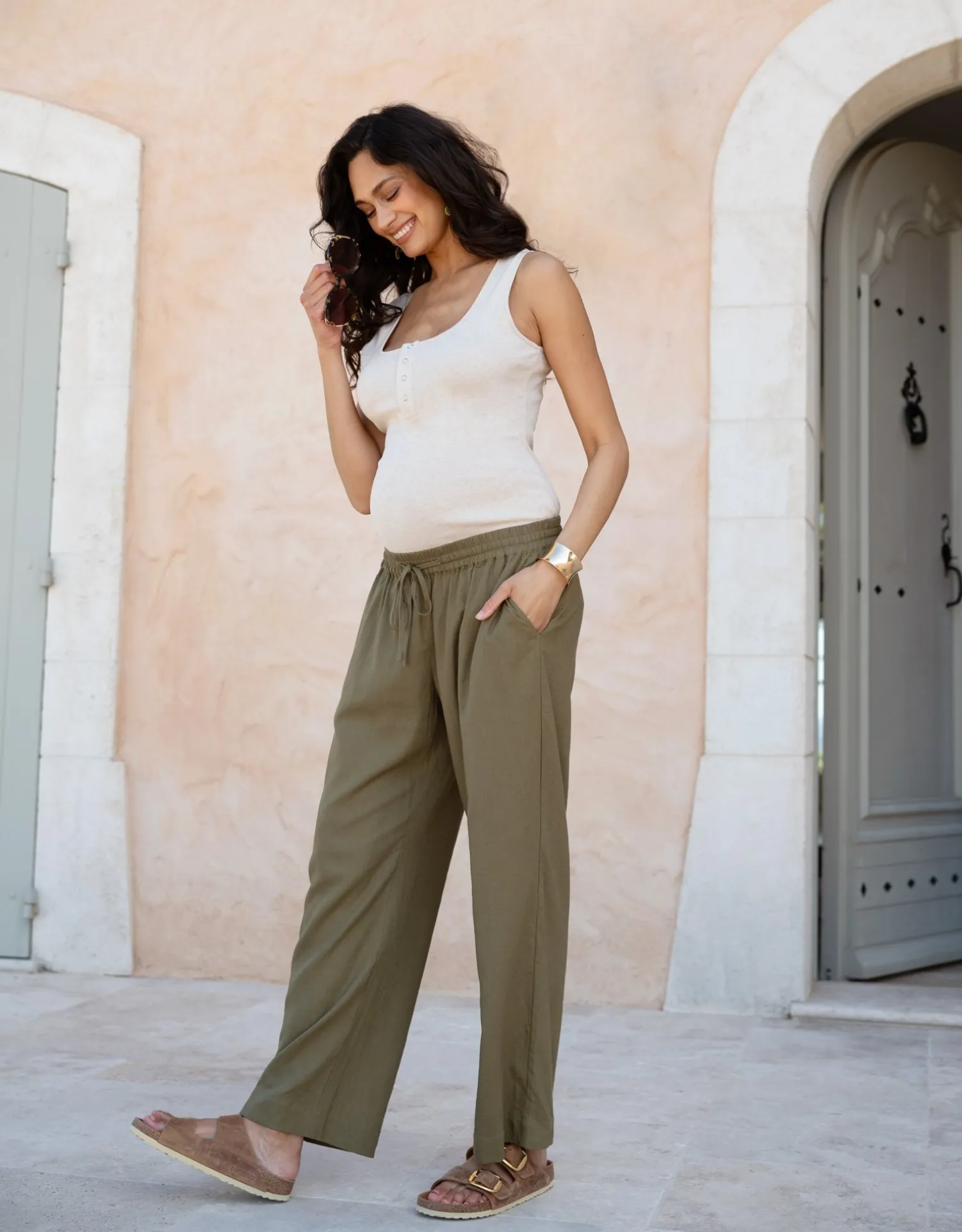 New Seraphine Elan | Wide-Leg Linen-Blend Under Bump Maternity Pants
